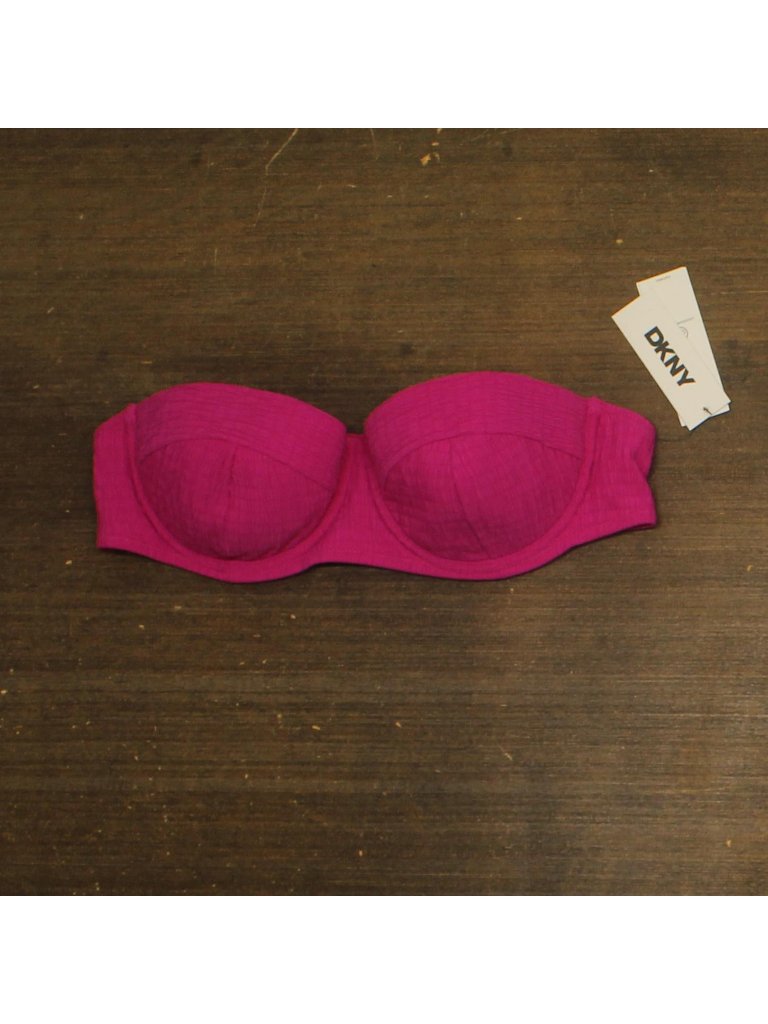 New Dkny Textured Molded Balconette Bikini Swim Top Dimts470 Wildberry Pink L